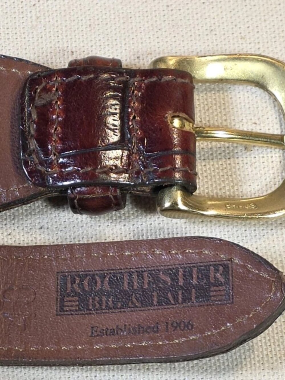 Rochester Braided Stretch Belt Brown Leather & Brass Buckle Size 40 016569